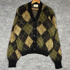 VINTAGE 60s Mohair Cardigan Sweater Mens Size 40 Argyle Fuzzy Wool Puritan