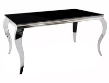 Table En Verre De Salle À Manger Prince 180x90x75cm Noir Chrome Baroque