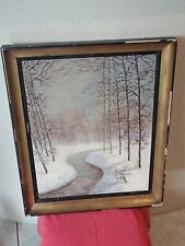 Tableau huile sur toile paysage Forêt Enneigé École Belge Signé 