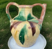 French Antique Double Handled Gargoulette Earthenware TerraCotta Glazed Pitcher