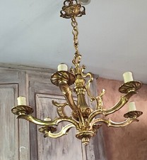Solid Bronze and Gilded Old Gold 5 Branch Louis XV Style Chandelier
