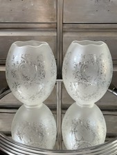 Paire De Grandes Tulipes Globe Pour Lampe À Pétrole Verre Dépoli Gravé H21cm