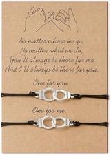 2 Bracelet Menottes Argenté Duo Cordon  Coton Ciré Réglable, Noir, Rouge, Rose