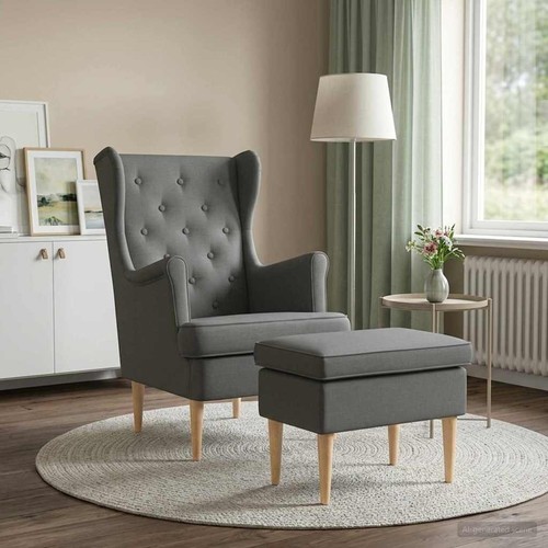 Fauteuil avec pouf tissu - fauteuil,