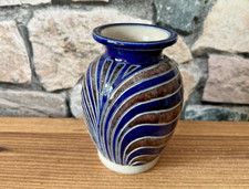 BEAUTIFUL small enamelled salt sandstone vase BETSCHDORF Alsace vintage handmade decoration