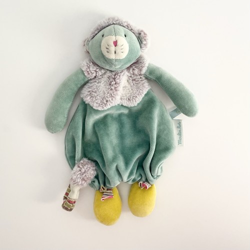 Doudou plat chat minoucha vert - chat,