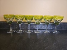 Val Saint Lambert Water Goblet Glasses 6 1/2" Green Cut Crystal