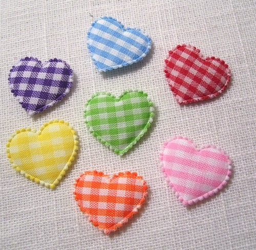 Lot coeurs tissu carreaux - lot, 7