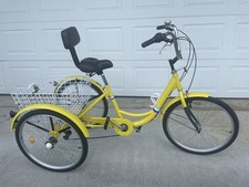 Tricycle, Adult, Bright Yellow, Extra large basket, 6 speed, Bell, Step through