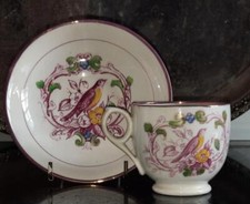 Enchanting Regency Cup & Saucer with Bird and Sunderland Lustre Trim C 1800+
