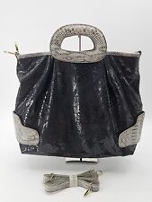 FAR Nine BLACK PYTHON Shimmer Sack Bag GRAY Snake Accents Purse Crossbody NOS 