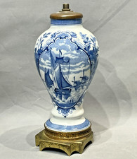Delft lamp mounted vase earthenware 20th boats