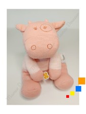 Peluche/Doudou Lola Vache Rose Rayé Blanc Trèfle Jaune 25cm Coton Bio - Noukies