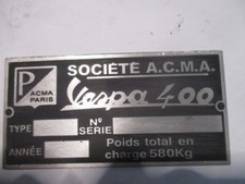 Panneau Type Vespacar Bouclier Vespa 400 Acma A. C. M. A.Paris Voiture s61