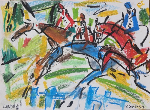 Trois cavaliers pastels - 4",pastels, à