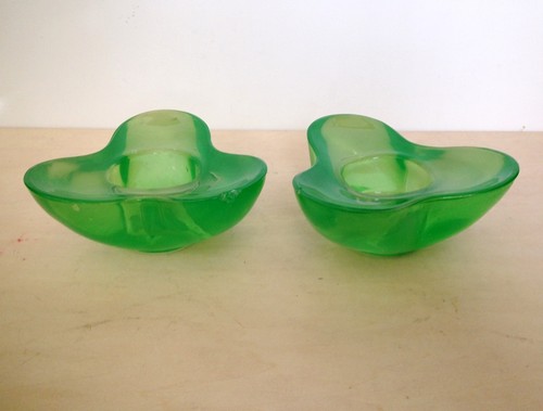 Pair trefoil green glass - of,