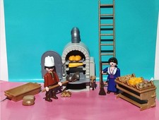 PLAYMOBIL LOT BOULANGERIE BOULANGER ASSISTANT BÂTIMENT MÉDIÉVAL REF 70954...