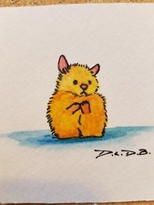 Hamster 3x3.5" watercolor original art mini painting cute