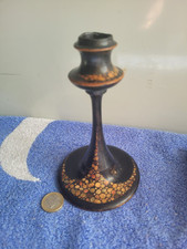 Ancien bougeoir en bois noirci à décor début XXème 15,3 cm  Candle holder