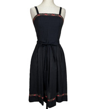 Lanz Originals Dress Womens Small Black Dirndl Sundress Floral Trim 70s 80s READ