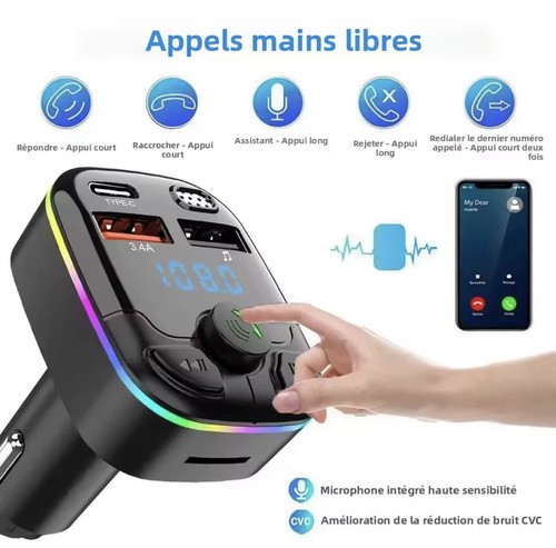 Chargeur voiture bluetooth - voiture,