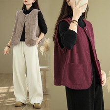 Gilet En Velours Côtelé Pour Femmes Sans Manches Avec Poches