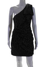 Ronny Kobo Womens Jewel Studded Asymmetrical Bow Ruched Dress Black Size S