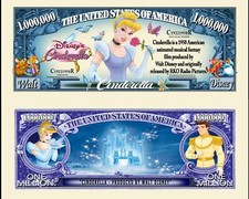 CENDRILLON - BILLET MILLION DOLLAR US ! Dessin animé Walt Disney Princesse Conte