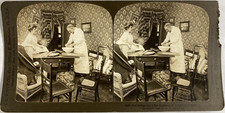Woman Watching a Man Clean, Vintage Print, ca.1880, Stereo Print 