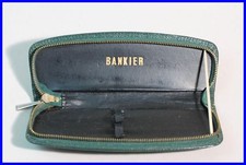 Dark green Leather Etui f 2 pens PENCILS ballpoint / mid century design BANKIER 