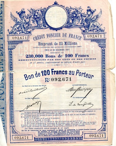 Bon 100 francs porteur - bon, au