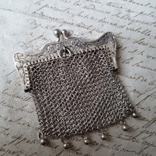 Porte Monnaie Maille Argent Massif Bourse Aumônière de Châtelaine Fin XIXè 