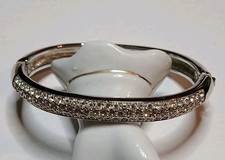 Beautiful Silver Tone Swarovski Crystal Pave Bangle Bracelet Swan Signed