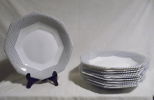 C3/ ARCOPAL 6 HOLLOW PLATES OCTIME HEXAGONAL WHITE LINE BLACK 2 LOTS DIS