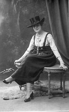 BE453 Vintage Photo Card RPPC Women Woman Overall Hat Polak Photo
