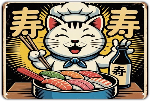 Sushi cat chef vintage - sushi,