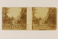Man Cycling Wood Amateur Photo c1900 Small Format Stereo Vintage PL57An207