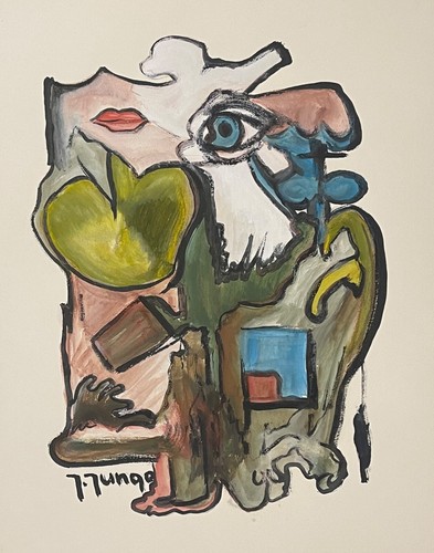 Gouache signée jungo - signée, vers