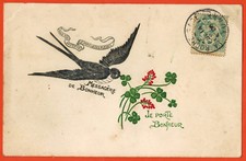 FANCY CPA-EMBOSSED POSTCARD - LUCKY CHARM-TREFLE-BIRDS-WAFFLE-B.4