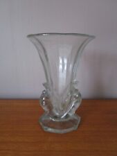 Art Deco Molded Glass Vase Doves/Pigeons Josef Feigl Czechoslovakia