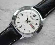 March 1986 Vintage Men's Watch Seiko Automatic Leather Snowflake White Dial Date