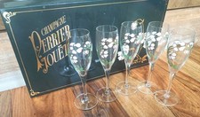 Lot of 5 Hand Painted Perrier Jouët Champagne Flutes. Box set. Mint Condition 