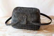 Panier en osier ancien noir Napoléon 3 31x20cm