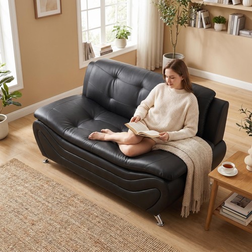 Modern faux leather loveseat - leather,