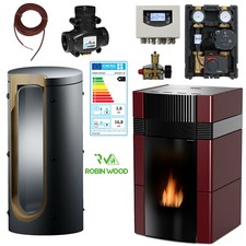 Woody Cheminée à Eau Poêle à Pellets Ensemble Complet 18 Kw Céramique Bordeaux