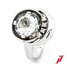 Bague Classique 585/14K Or Blanc Aigue-Marine Diamants Taille 57