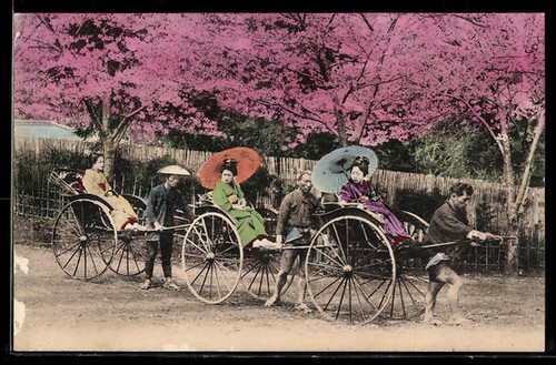 Trois geishas pousse - geishas, pousse-pousse