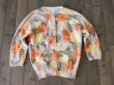 60s Vintage Angelon by Darlene Angora Rabbit Lambswool Cardigan Sweater Floral 