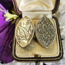 Pendentif Porte-photos Xixe Vermeil Biface Décor Fougères Muguet