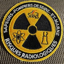 ECUSSON PATCH SAPEURS POMPIERS 77 RISQUES RADIOLOGIQUES  (ÉCU 91) TRÈS RARE !!!